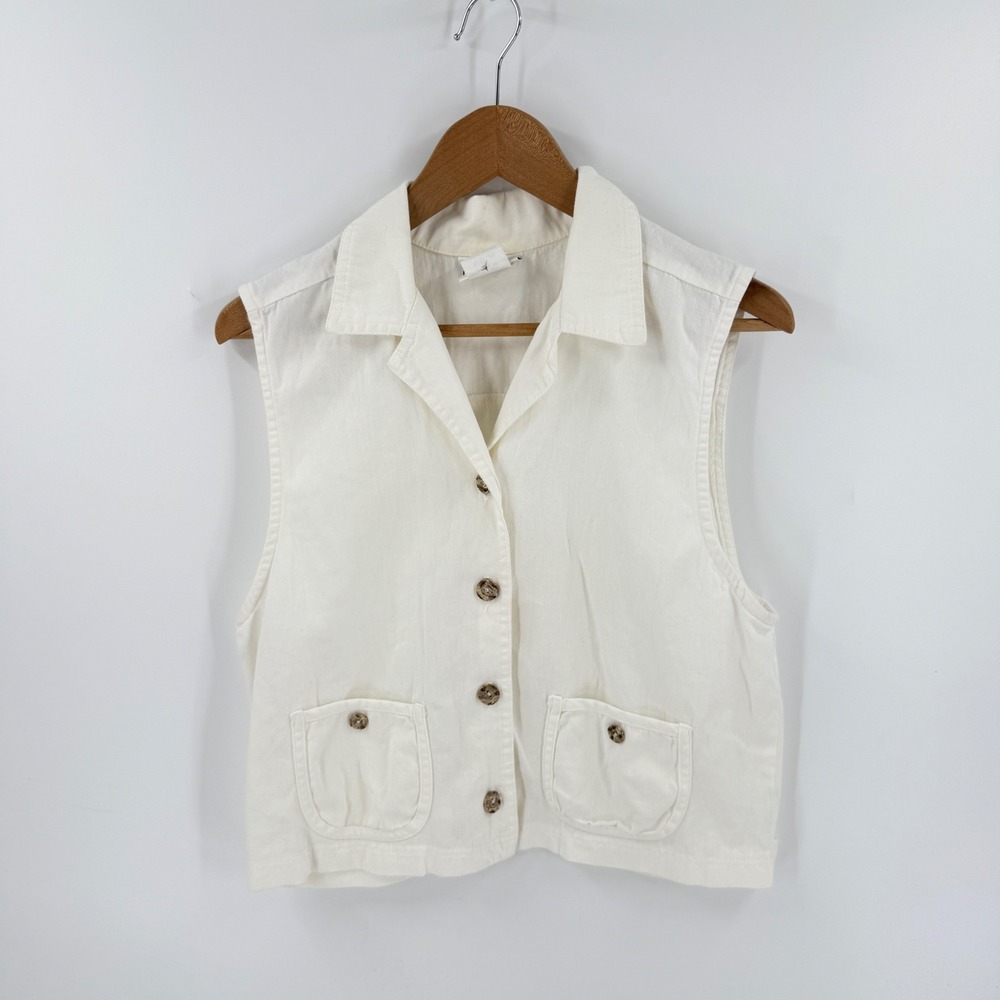 Vintage Nina Piccalino Vest White Size 10 Sleeveless Cotton Button Up Western